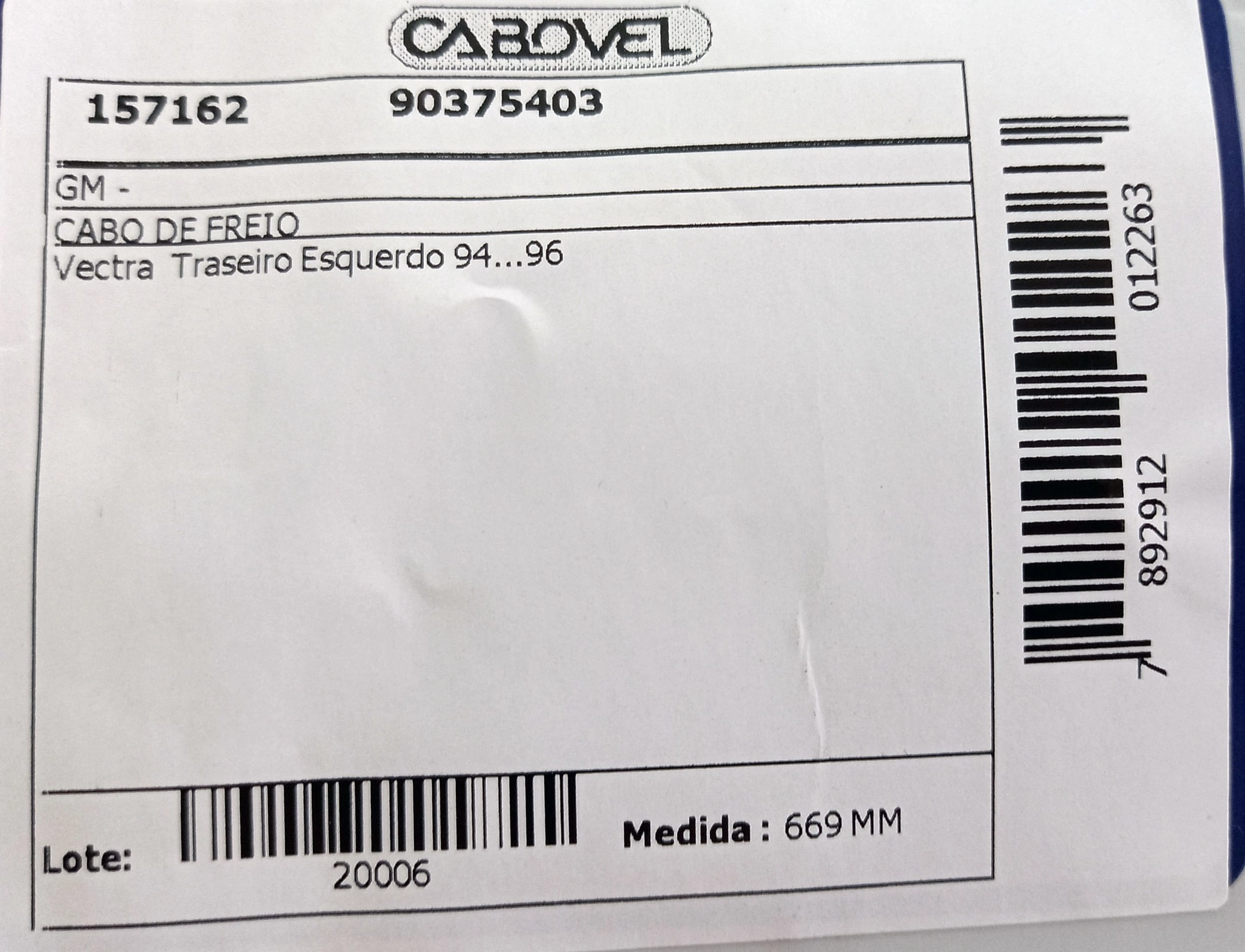 CABO FREIO GM VECTRA - TRASEIRO - ESQUERDO 93/96 669