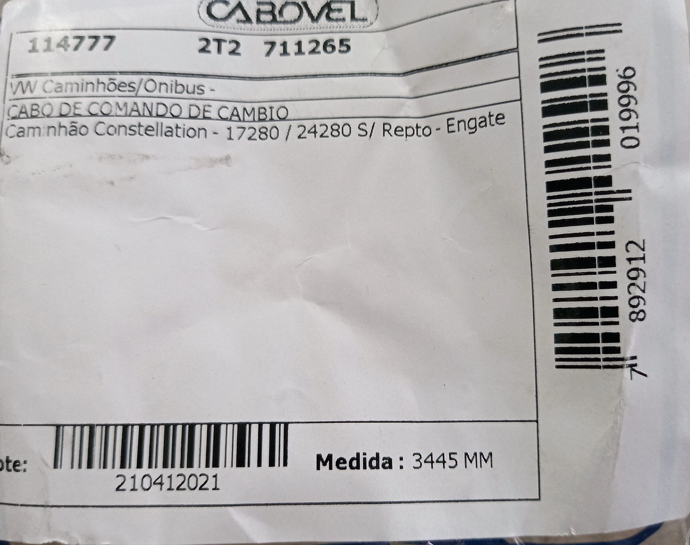 CABO DE COMANDO DE CAMBIO VW CONSTELLATION 17.280/24.280 - ENGATE 3445MM