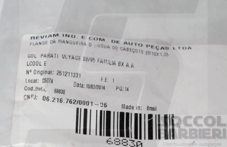 CONECTOR ENTRADA ÁGUA CABEÇOTE  VW GOL/VOYAGE/SAVEIRO 88/95 SANTANA 84/92 - APOLLO 90/92