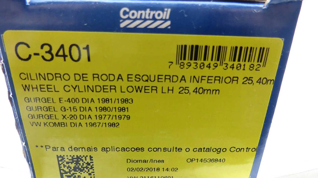 CILINDRO RODA DIANTEIRO INFERIOR LADO ESQUERDO DIANTEIRA VW KOMBI 67/82 1P