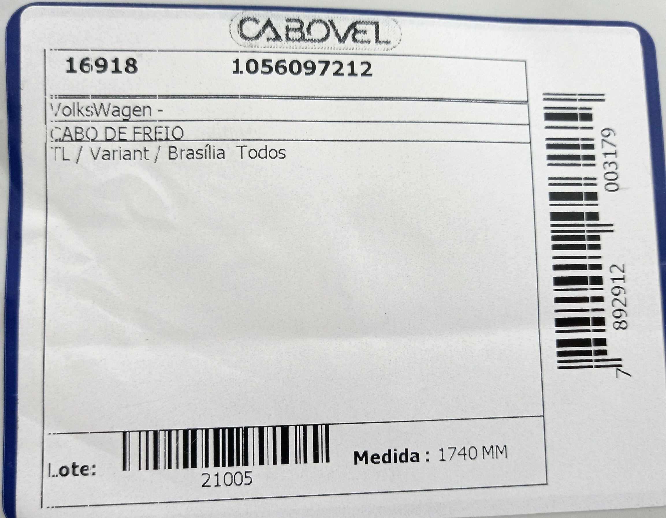 CABO FREIO VW TL/VARIANT/BRASILIA - TODOS 1740