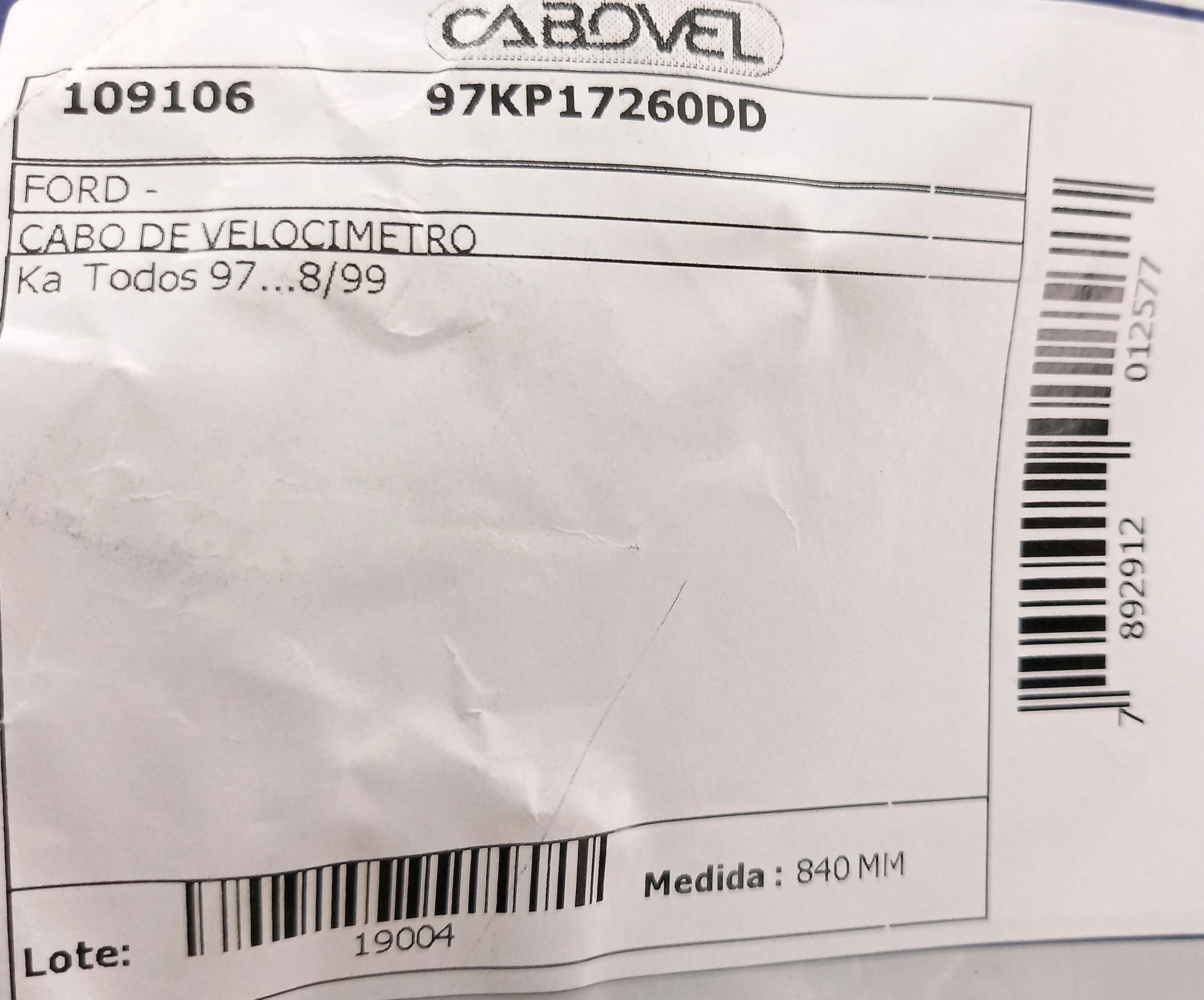 CABO VELOCIMETRO FORD KA 97/99 - ENDURA 840MM