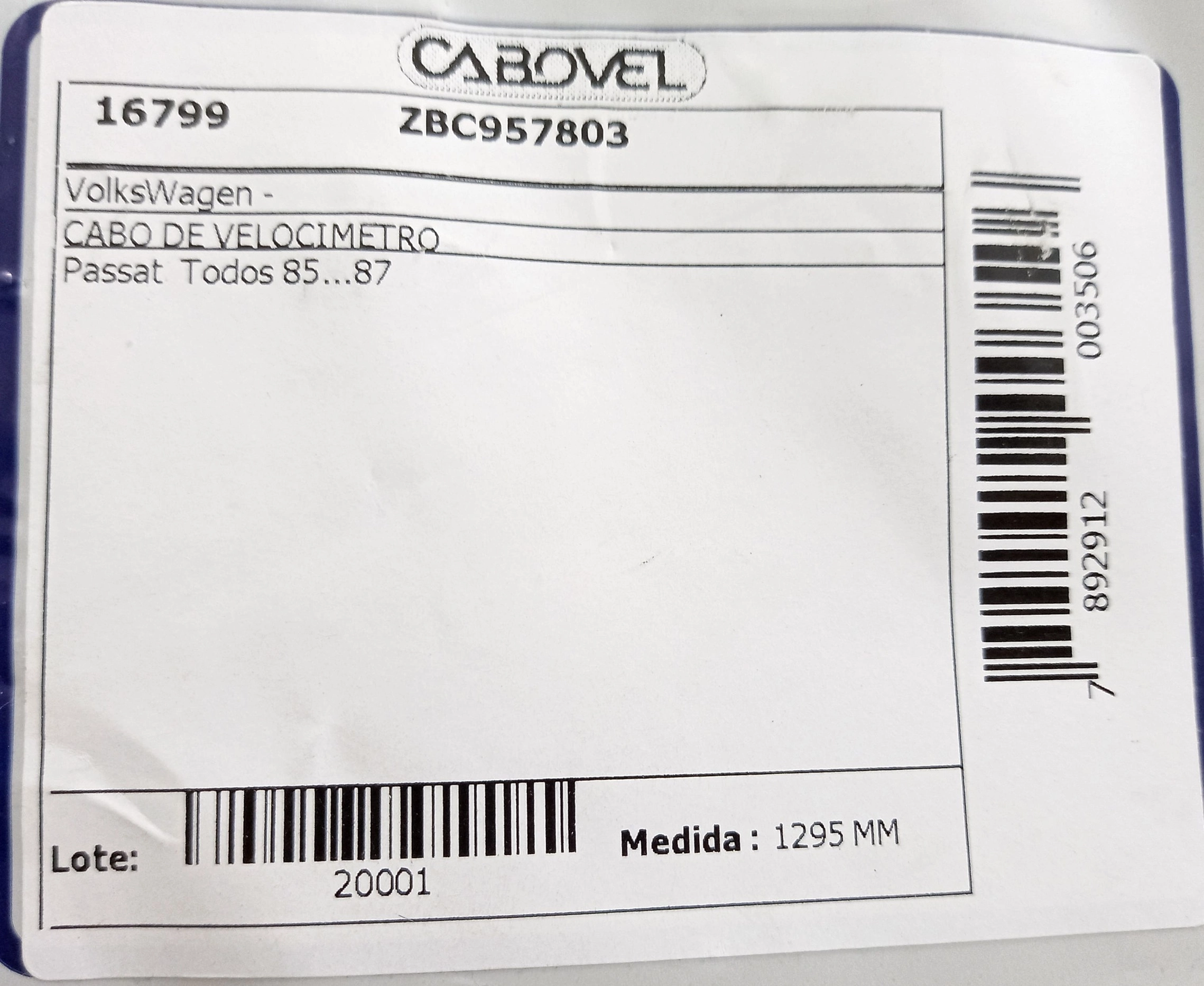 CABO VELOCIMETRO VW PASSAT - TODOS 85/87 1295