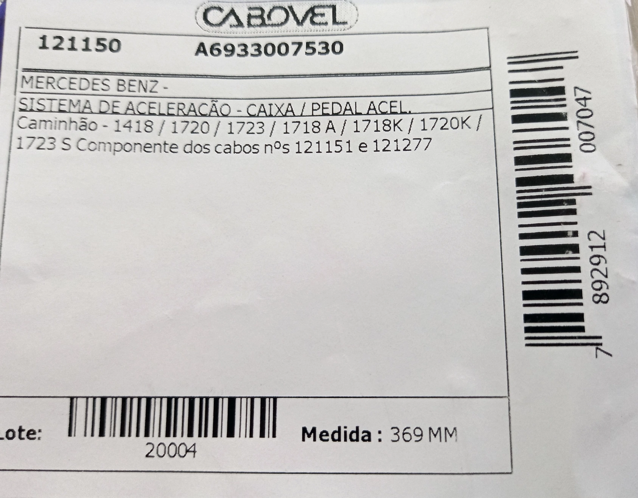 CABO ACELERADOR MULTIPLAS FUNCOES MB 1418/1720/1723 - 369MM