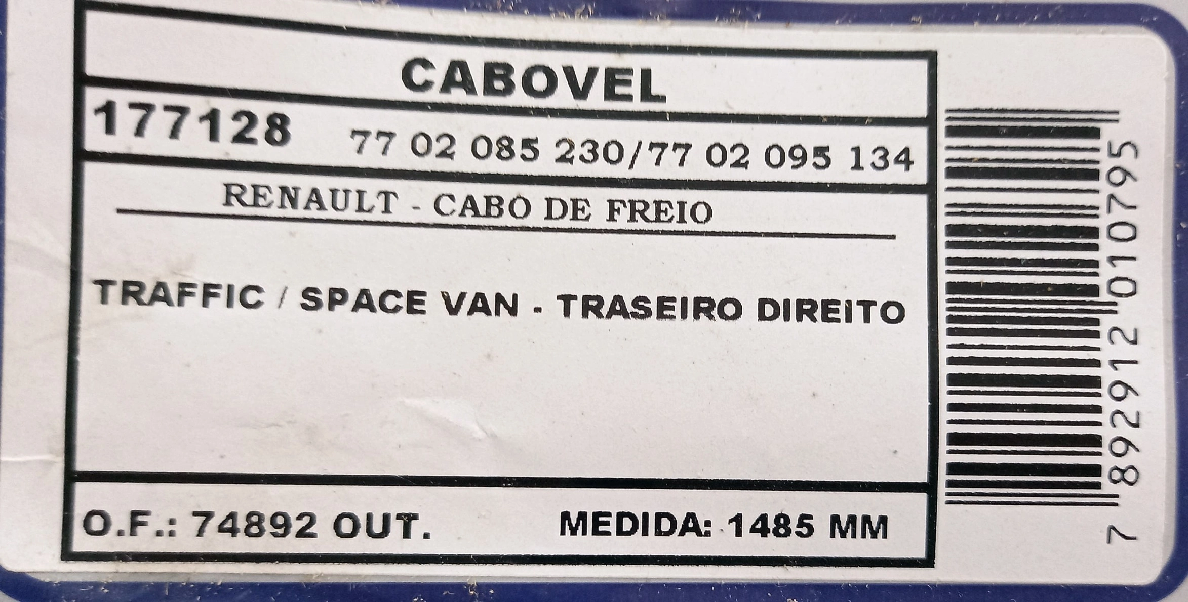 CABO FREIO RENAULT TRAFIC/SPACE VAN - DIREITO 1485