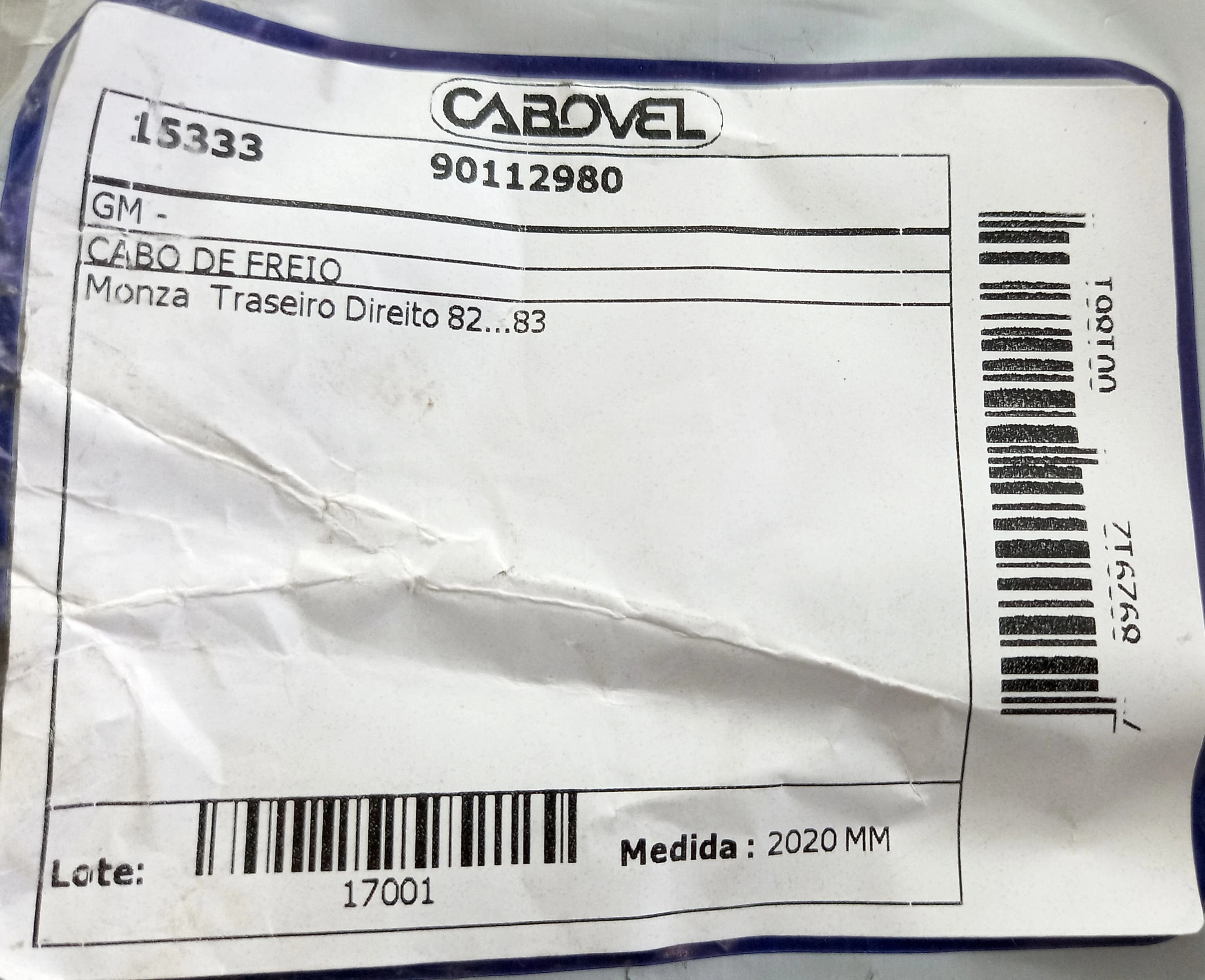 CABO FREIO TRASEIRO DIREITO 2020MM GM MONZA 82/83 2020