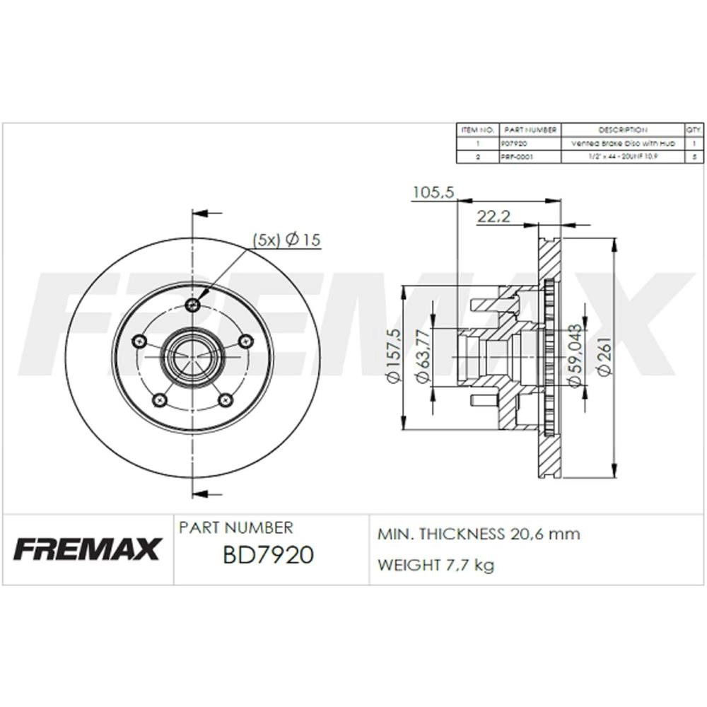 DISCO FREIO DIANTEIRO VENTILADO 261MM FORD RANGER/EXPLORER 4X2/4X4 91/96