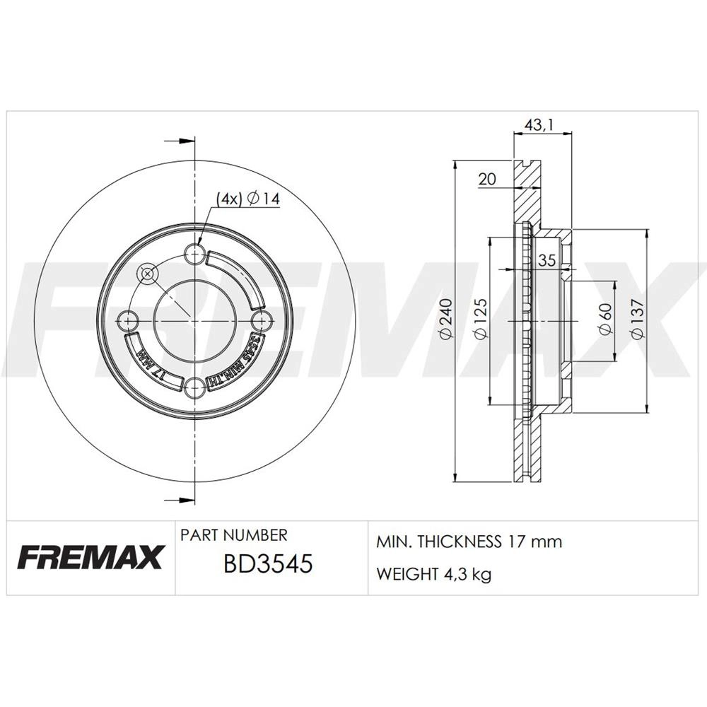 DISCO DE FREIO DIANTEIRO GM ONIX/NOVO PRISMA 13/ TODOS - COBALT 12/ SEM ABS  - VENTILADO 240MM
