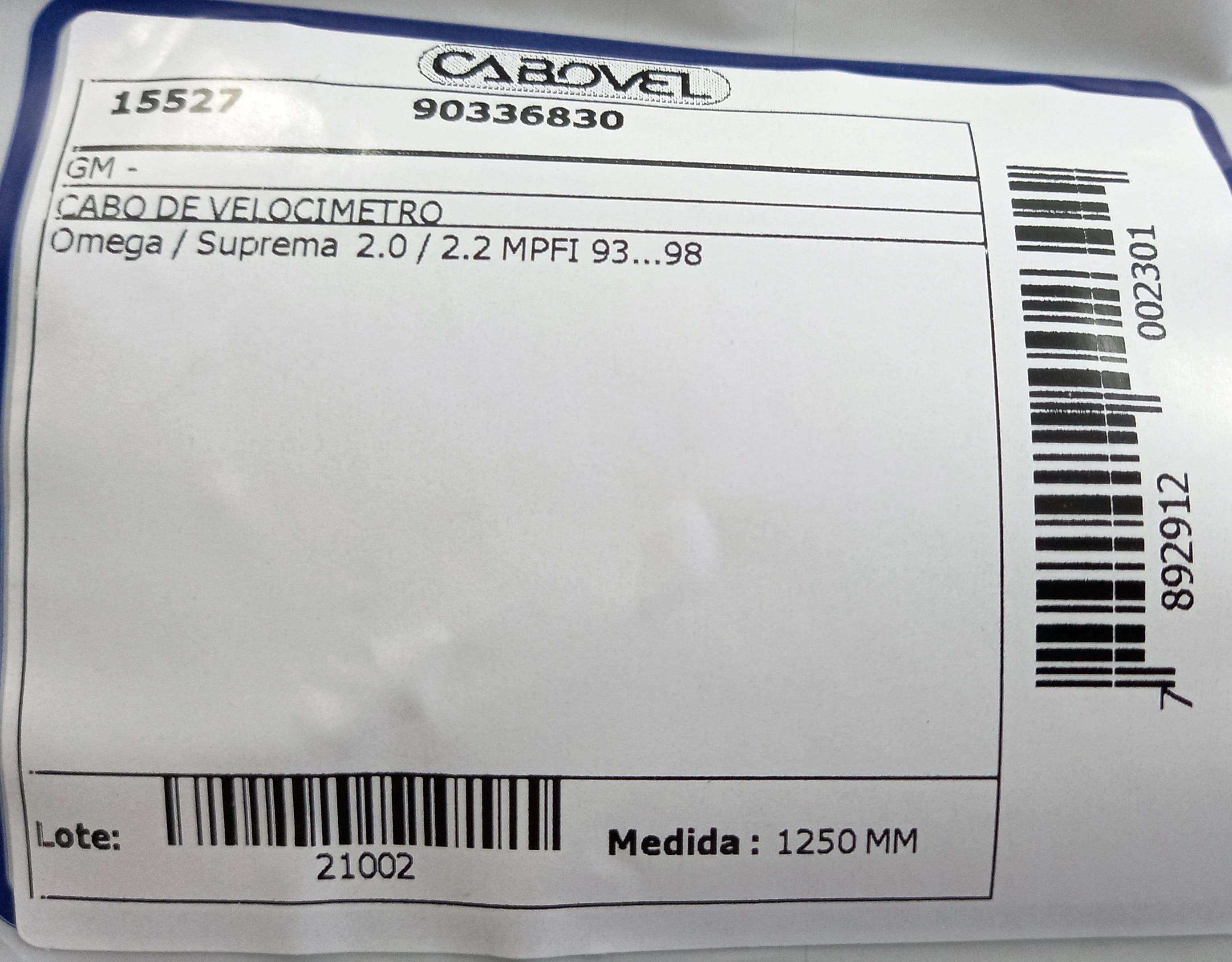 CABO VELOCIMETRO GM OMEGA/SUPREMA - 2.0/2.2 MPFI 93/98 1250