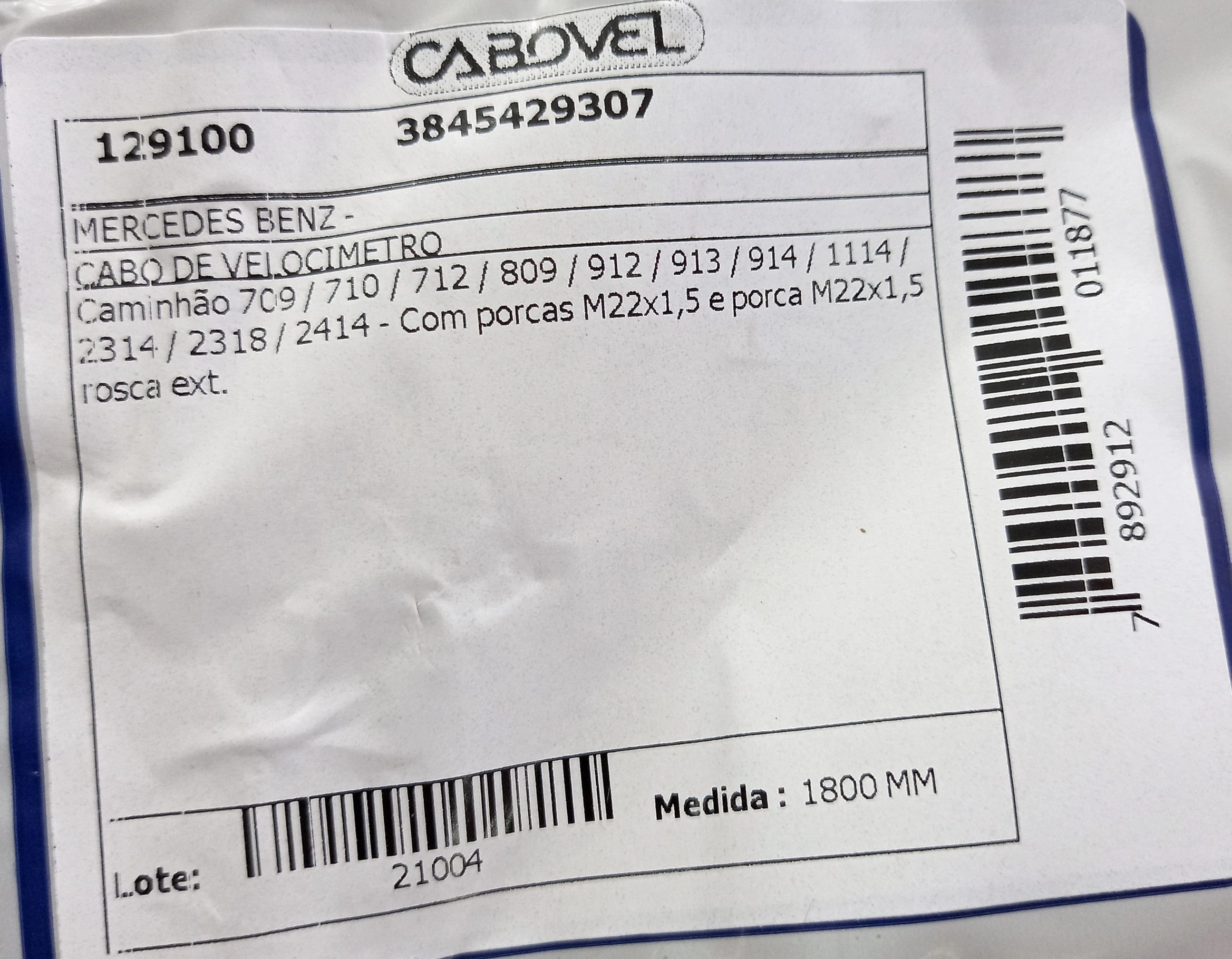 CABO VELOCÍMETRO 1800MM VELOCIMETRO MB 709/710/712/809/912/913/914/1114/2314/2318