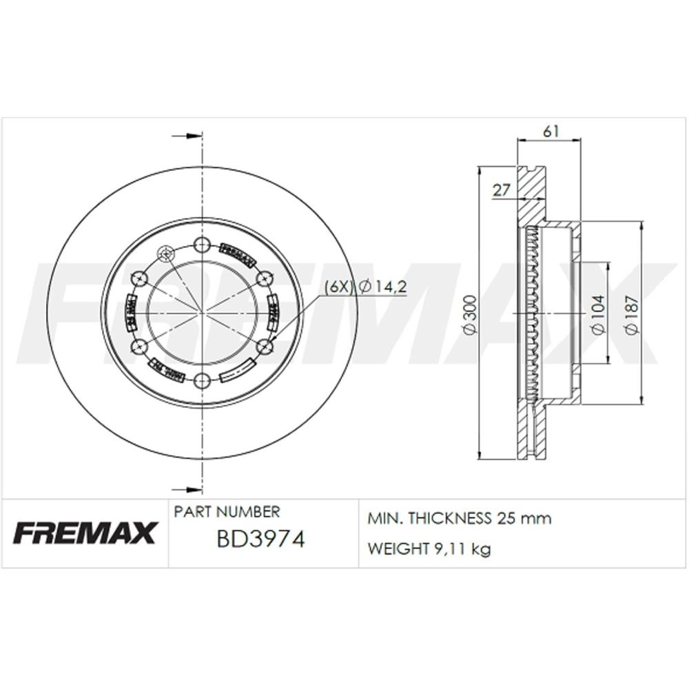 DISCO FREIO DIANTEIRO VENTILADO 300MM 6 FUROS GM NOVA S-10/TRAILBLAZER 2017/
