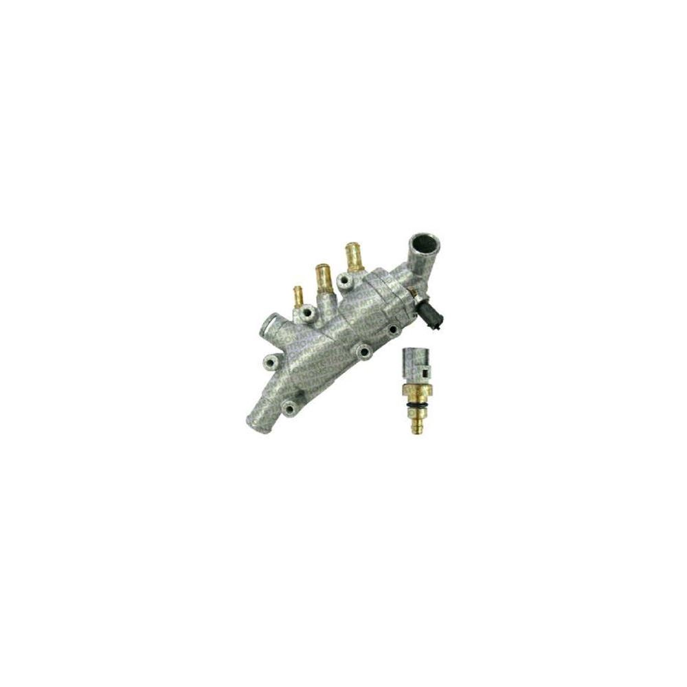 KIT/COMBO TEMPERATURA VÁLVULA TERMOSTÁTICA COM CARCAÇA/FLANGE ALUMÍNIO PLUG ELETRÔNICO CINZA ALUMINIO FORD NOVO FIESTA 06/14 ECOSPORT 06/12 FLEX
