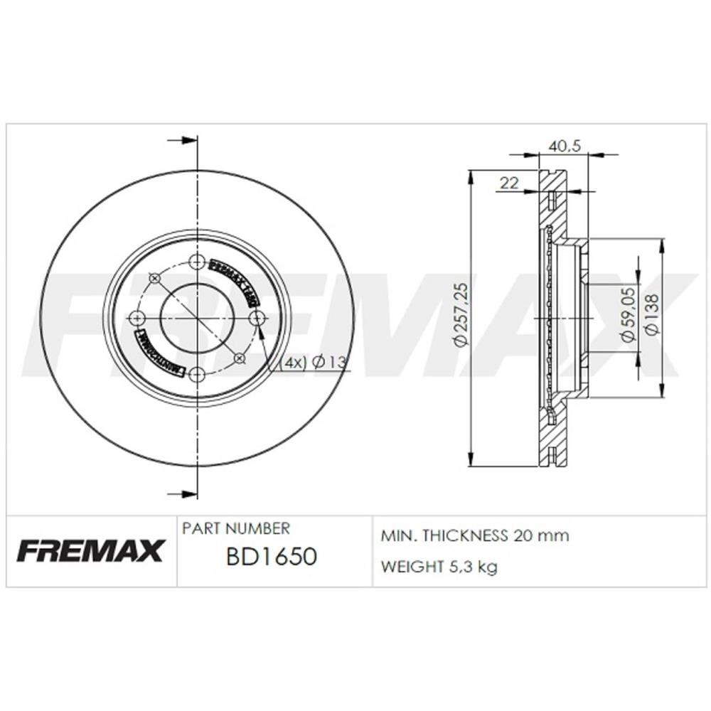 DISCO FREIO DIANTEIRO VENTILADO 257,20MM 4 FUROS FIAT ARGO/CRONOS 17/21 FIORINO 13/21 GRAND SIENA/LINEA V