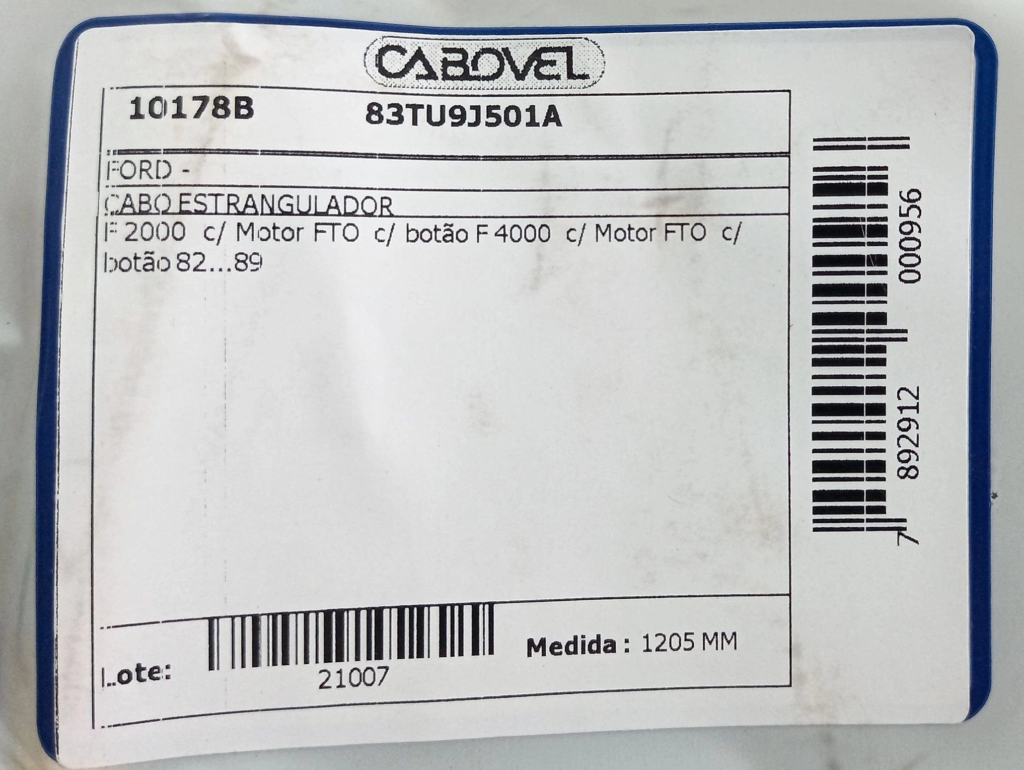 CABO DO ESTRANGULADOR FORD F-2000/4000 1982/1989 - COM MOTOR FTO - 1205MM