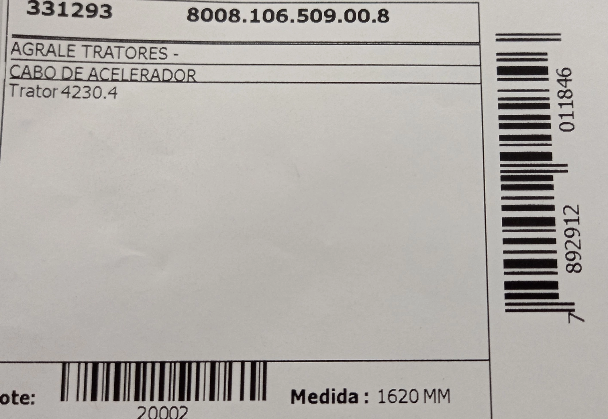 CABO ACELERADOR AGRALE 4230 1620