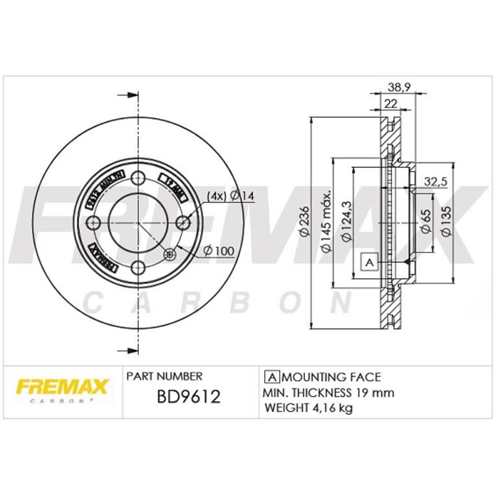 DISCO FREIO DIANTEIRO VENTILADO 236MM 4 FUROS VW UP! 1.0 2014/