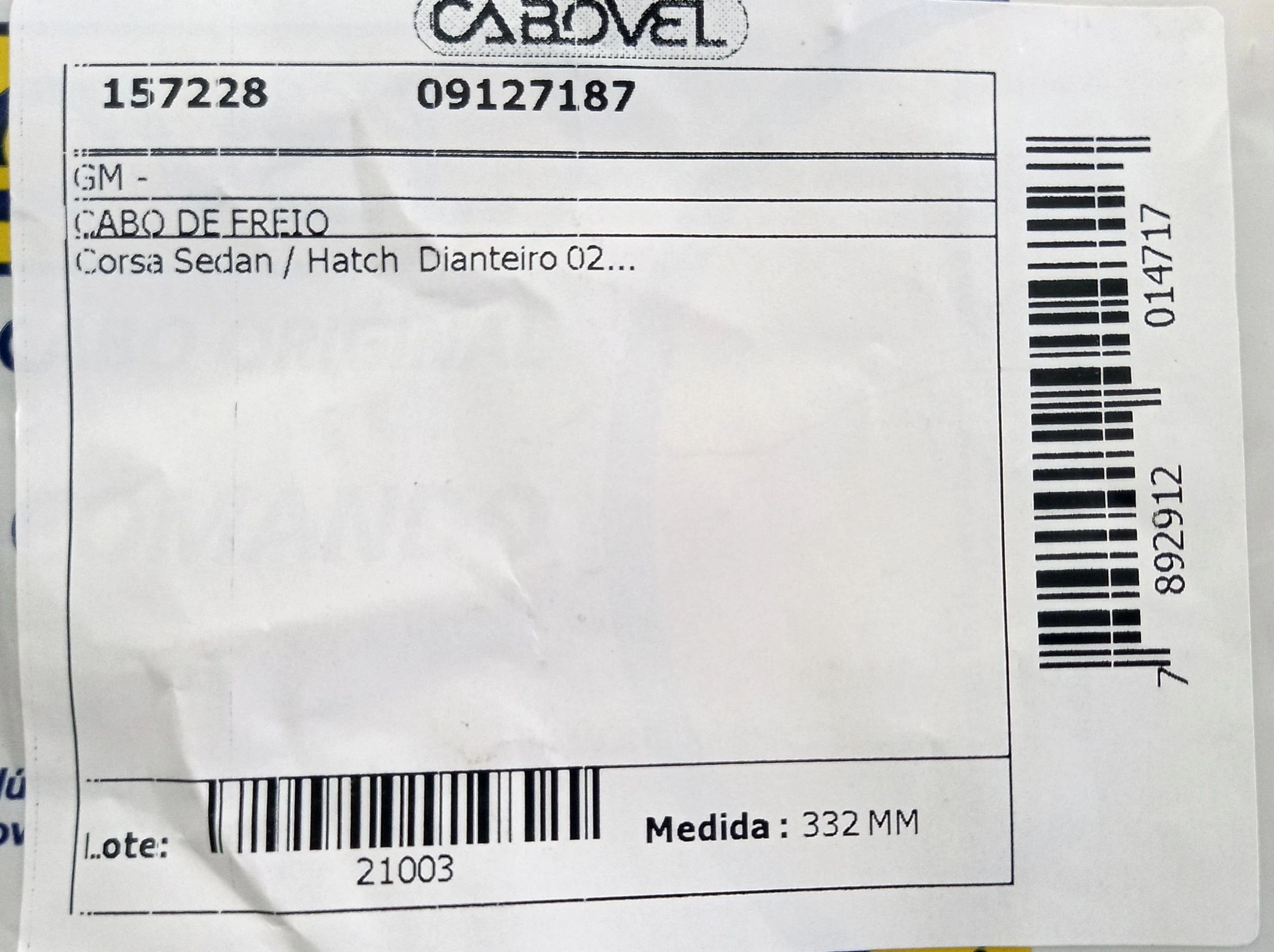 CABO FREIO DIANTEIRO 332MM GM NOVO CORSA 2002/ 332