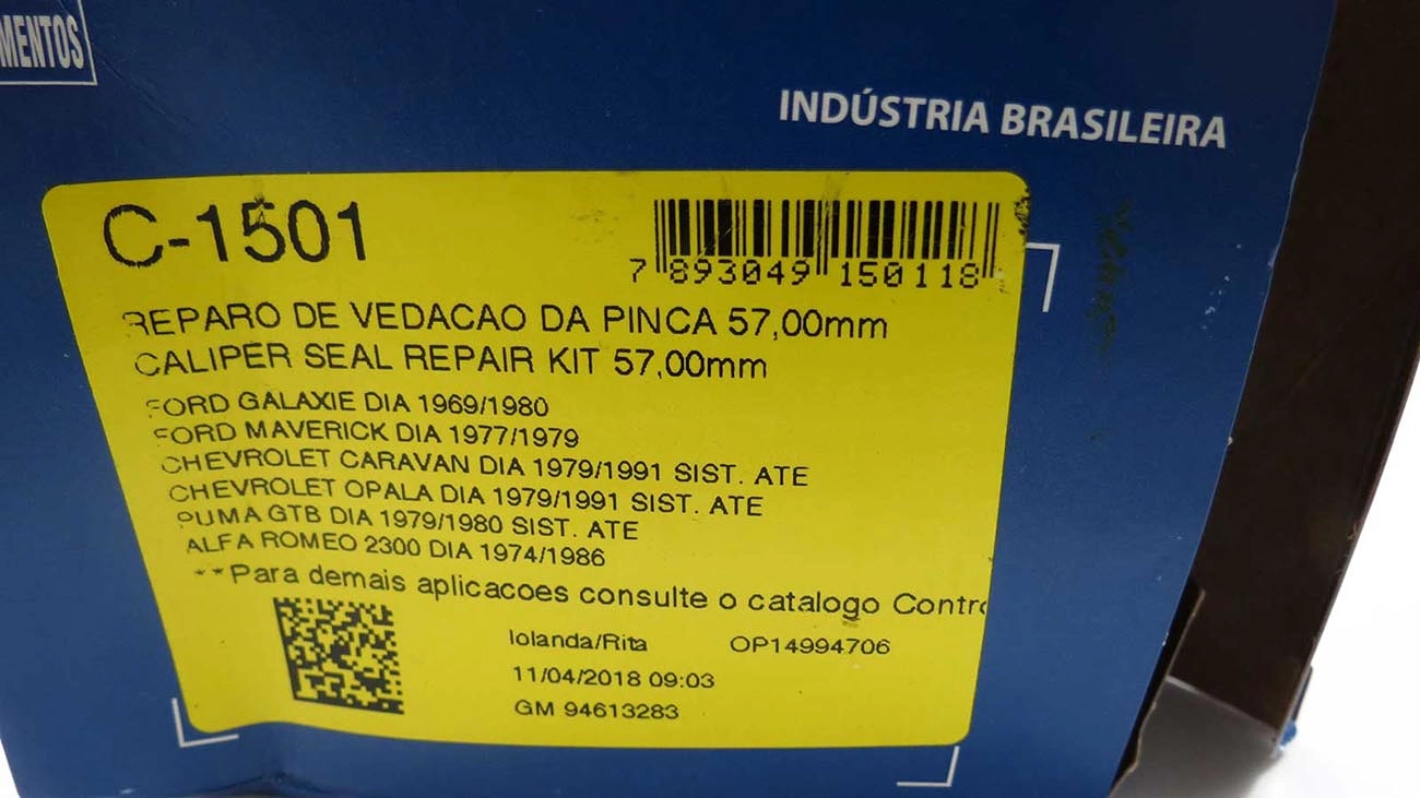 REPARO PARCIAL PINÇA FREIO DIANTEIRA 57MM SISTEMA ATE/TEVES REPARO/VEDACAO PINCA GM OPALA/CARAVAN 79/91