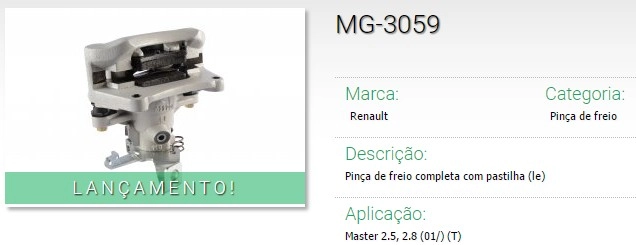 PINCA DE FREIO TRASEIRA ESQUERDA COMPLETA RENAULT MASTER 2.5/2.8 2001/2012