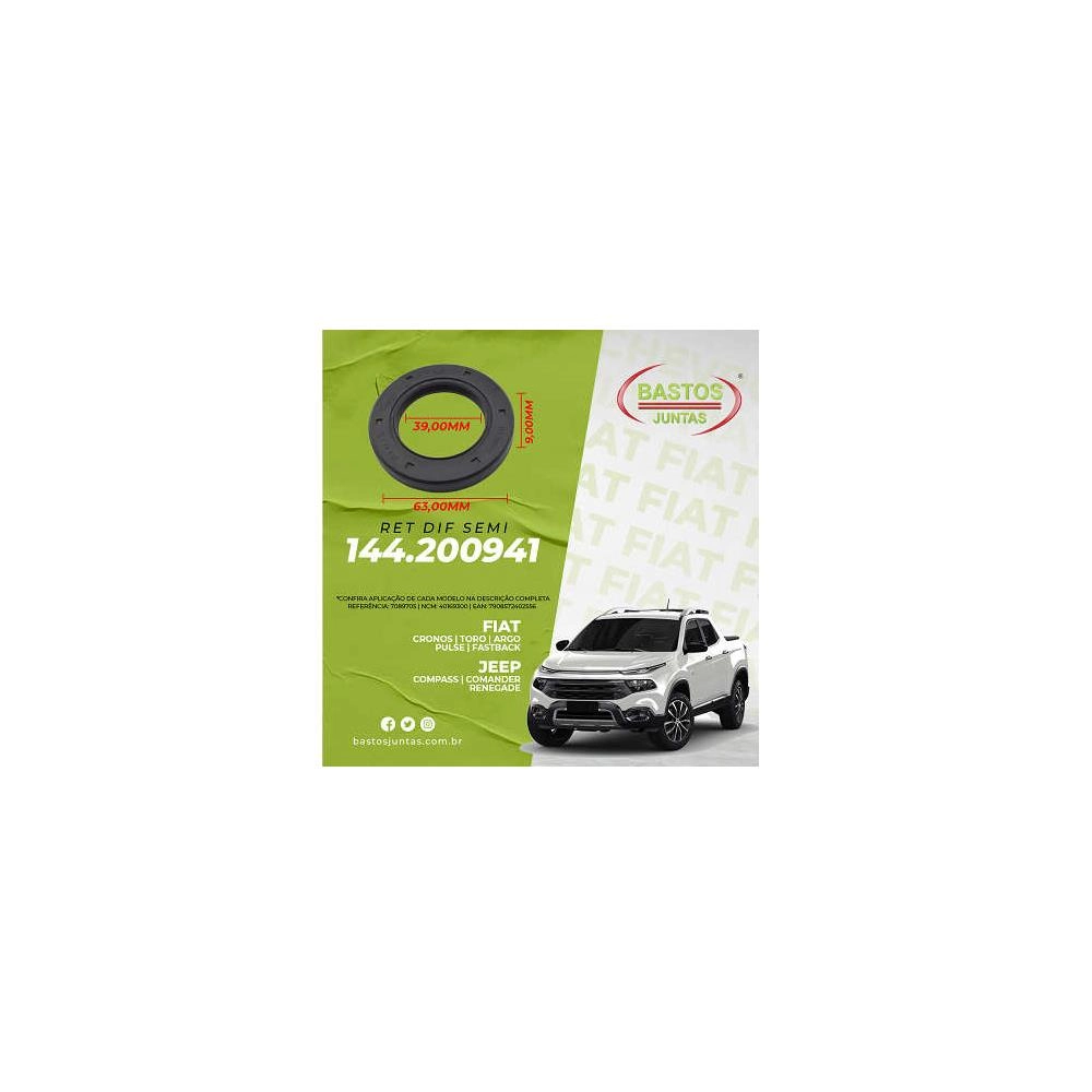 RETENTOR LATERAL DIREITO FIAT ARGO/CRONOS/FASTBACK/MOBI 1.0/1.3 - TORO 1.3/2.0 - JEEP 39X63X9MM