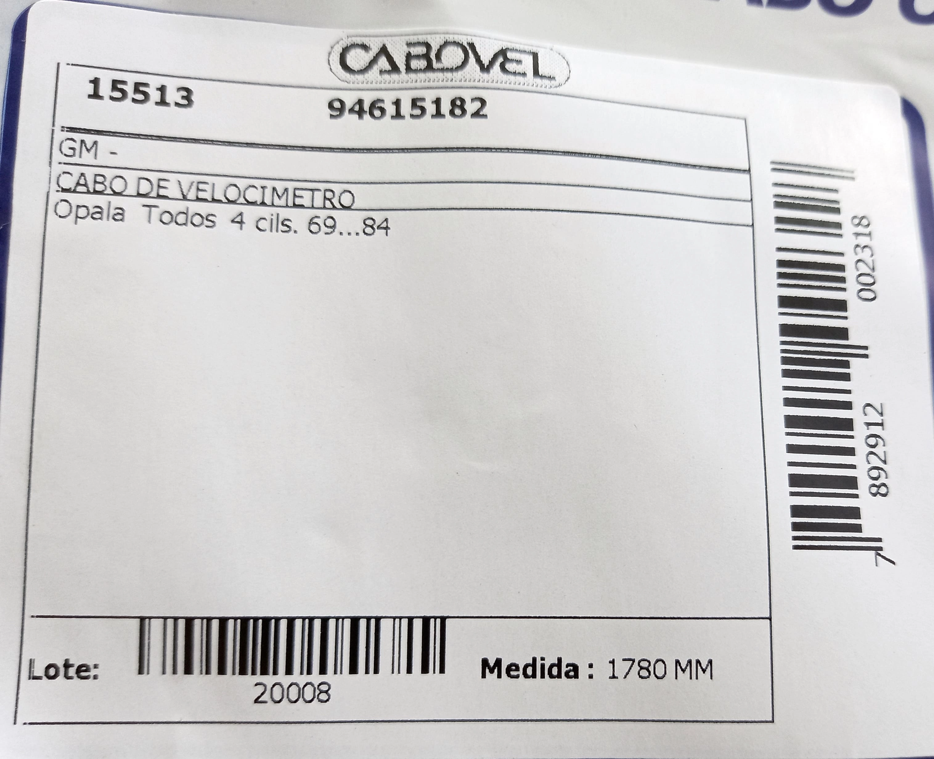 CABO VELOCIMETRO GM OPALA/CARAVAN - TODOS - 4 CIL. 69/84 1780