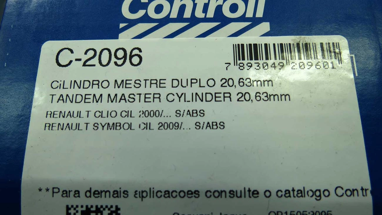 CILINDRO MESTRE FREIO SEM ABS 20.63MM RENAULT CLIO 2000/ SYMBOL 2009/