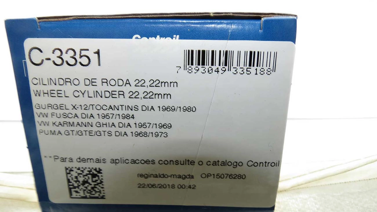 CILINDRO RODA FREIO DIANTEIRO LADO DIREITO/LADO ESQUERDO DIANTEIRA VW FUSCA/KARMANN-GHIA 57/ 7/8 22,22MM