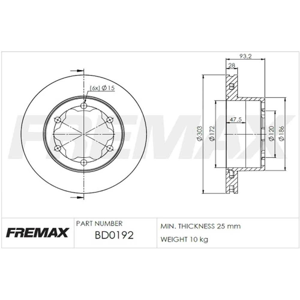 DISCO FREIO TRASEIRO VENTILADO 303MMM 6 FUROS MB SPRINTER 311 09/16 313 05/ 413 08/12 415/515