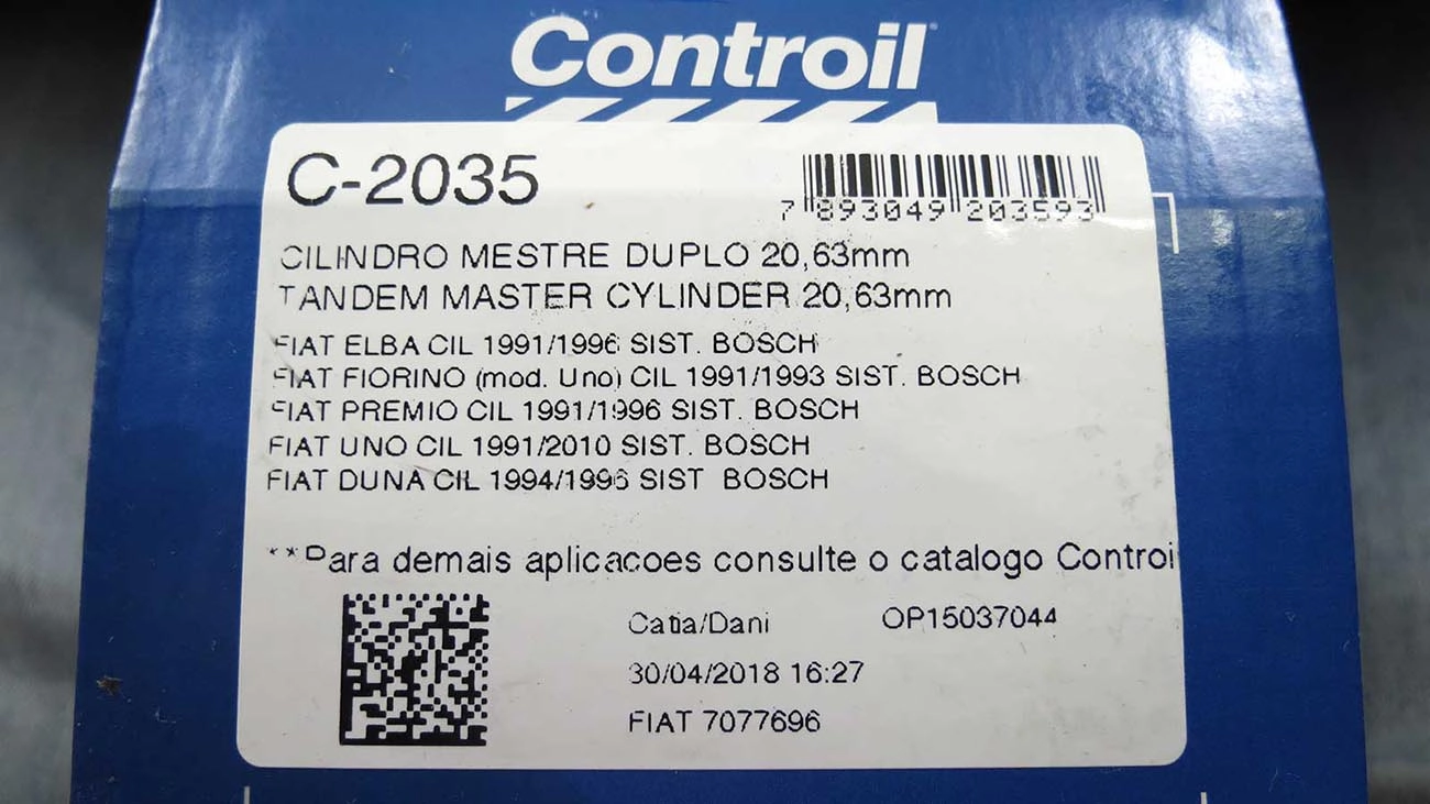 CILINDRO MESTRE FREIO 20.63MM SISTEMA BOSCH FIAT UNO/PREMIO/ELBA 91/ FIORINO 91/93