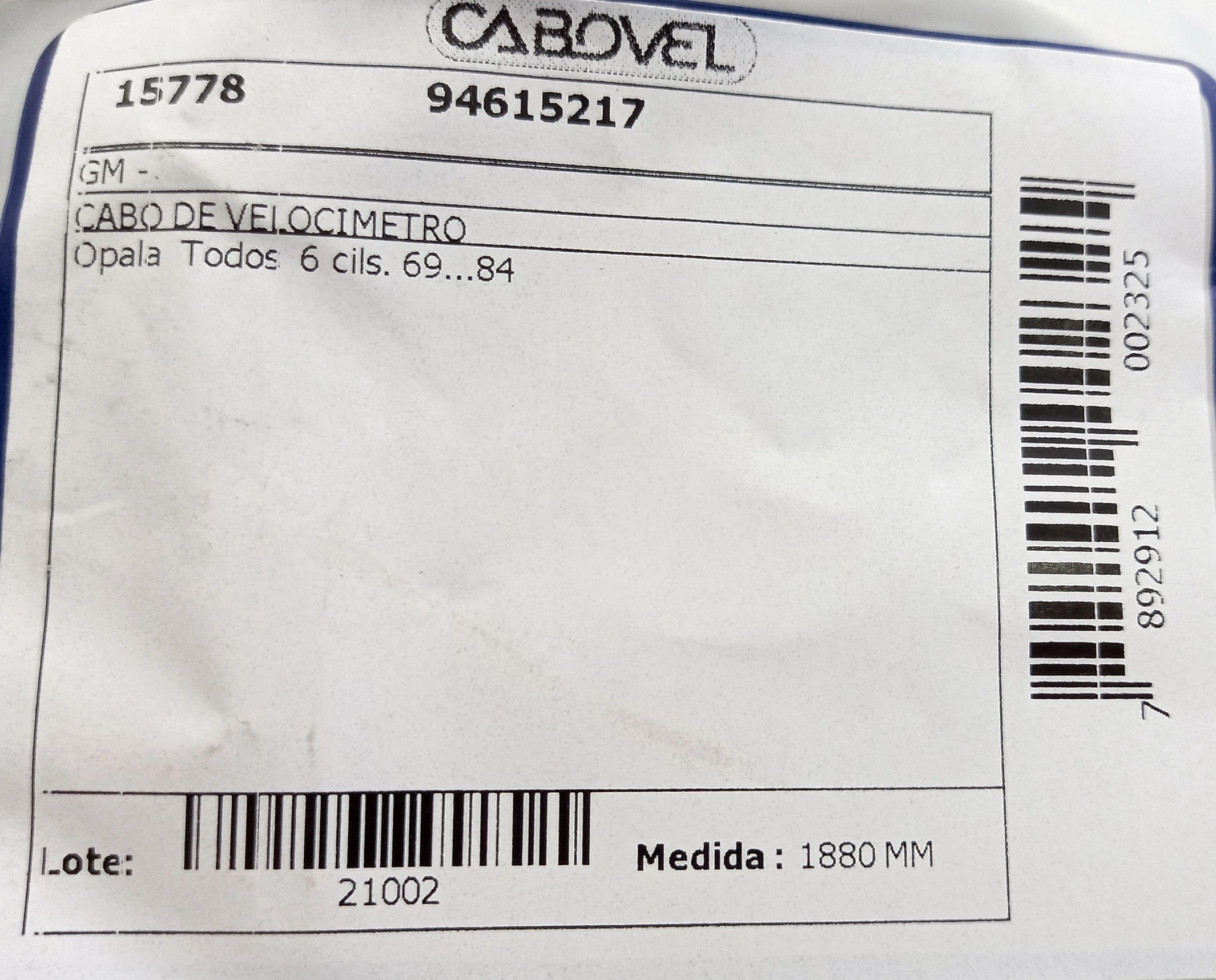 CABO VELOCIMETRO GM OPALA/CARAVAN - TODOS - 6 CIL. 69/84 1880
