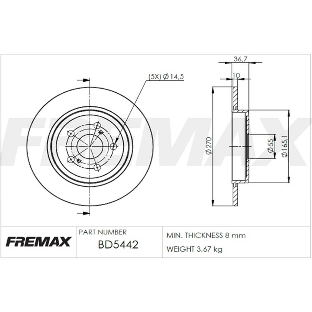 DISCO FREIO TRASEIRO SÓLIDO 270MM 5 FUROS TOYOTA NOVO COROLLA 1.8/2.0 08/14 15/ SOLIDO