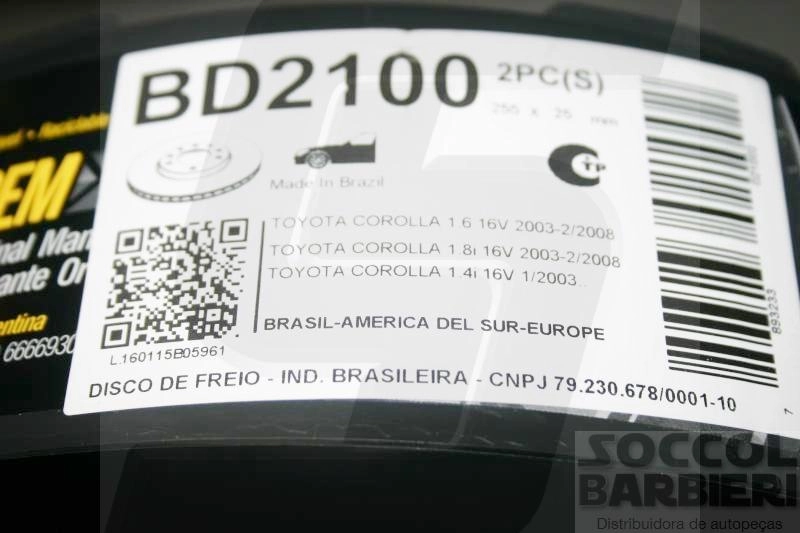 DISCO FREIO DIANTEIRO VENTILADO 255MM TOYOTA COROLLA 1.6/1.8 2003/2008