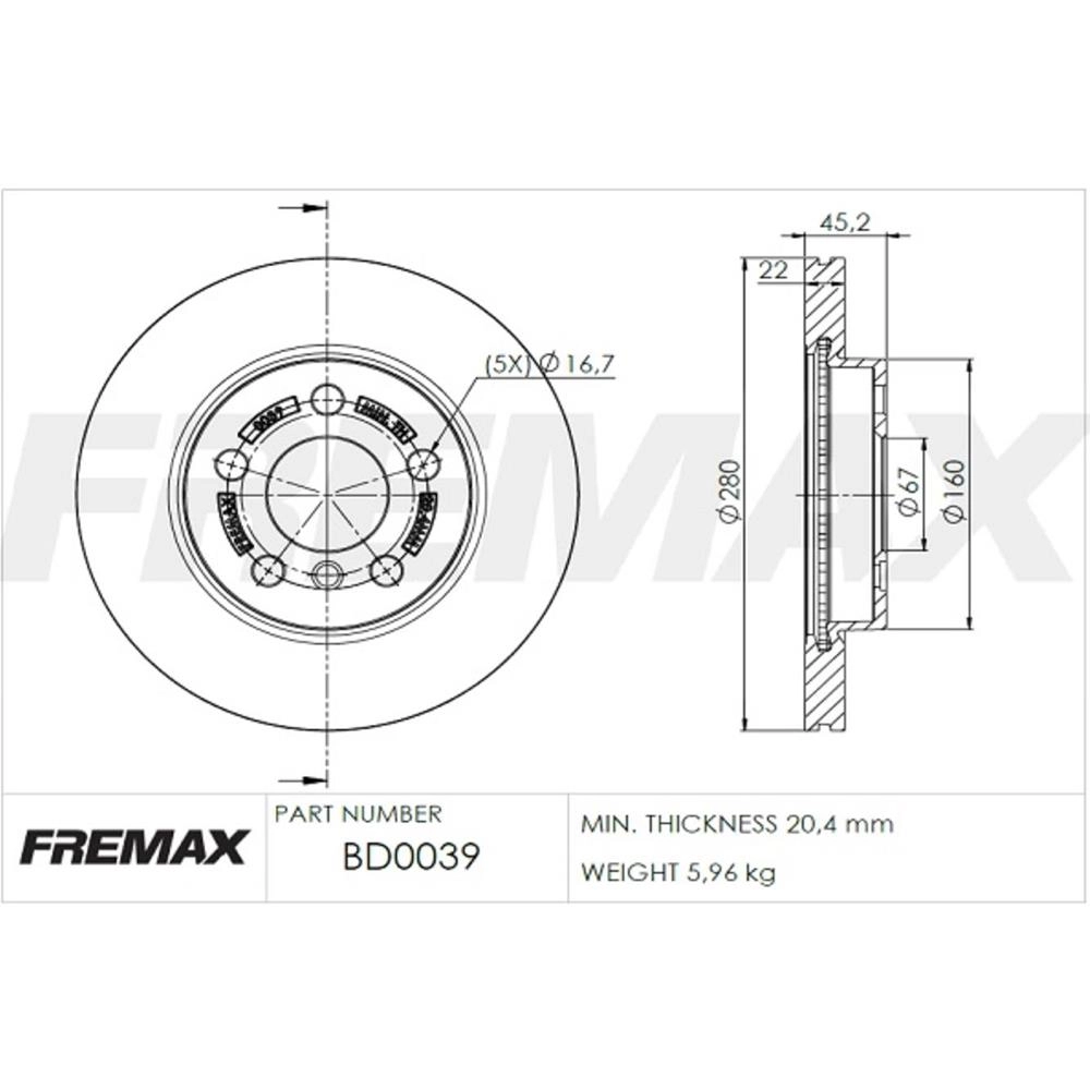 DISCO FREIO DIANTEIRO VENTILADO 280MM MINI COOPER 2010/2024