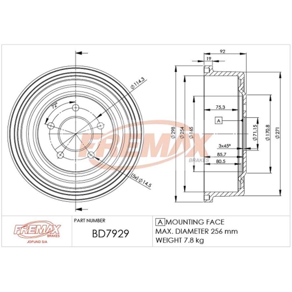TAMBOR FREIO TRASEIRO FORD RANGER 2001/2012