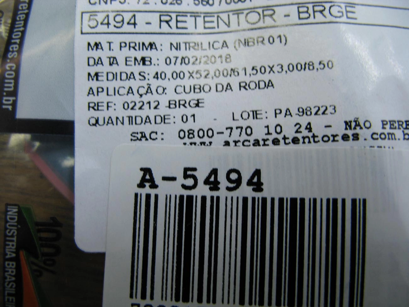 RETENTOR CUBO RODA TRASEIRA/DIANTEIRA 40,00X52,00X8,50MM GM MONZA/KADETT/VECTRA/CORSA/CELTA DIANTEIRO VW FUSCA DISCO 40X52X8,50