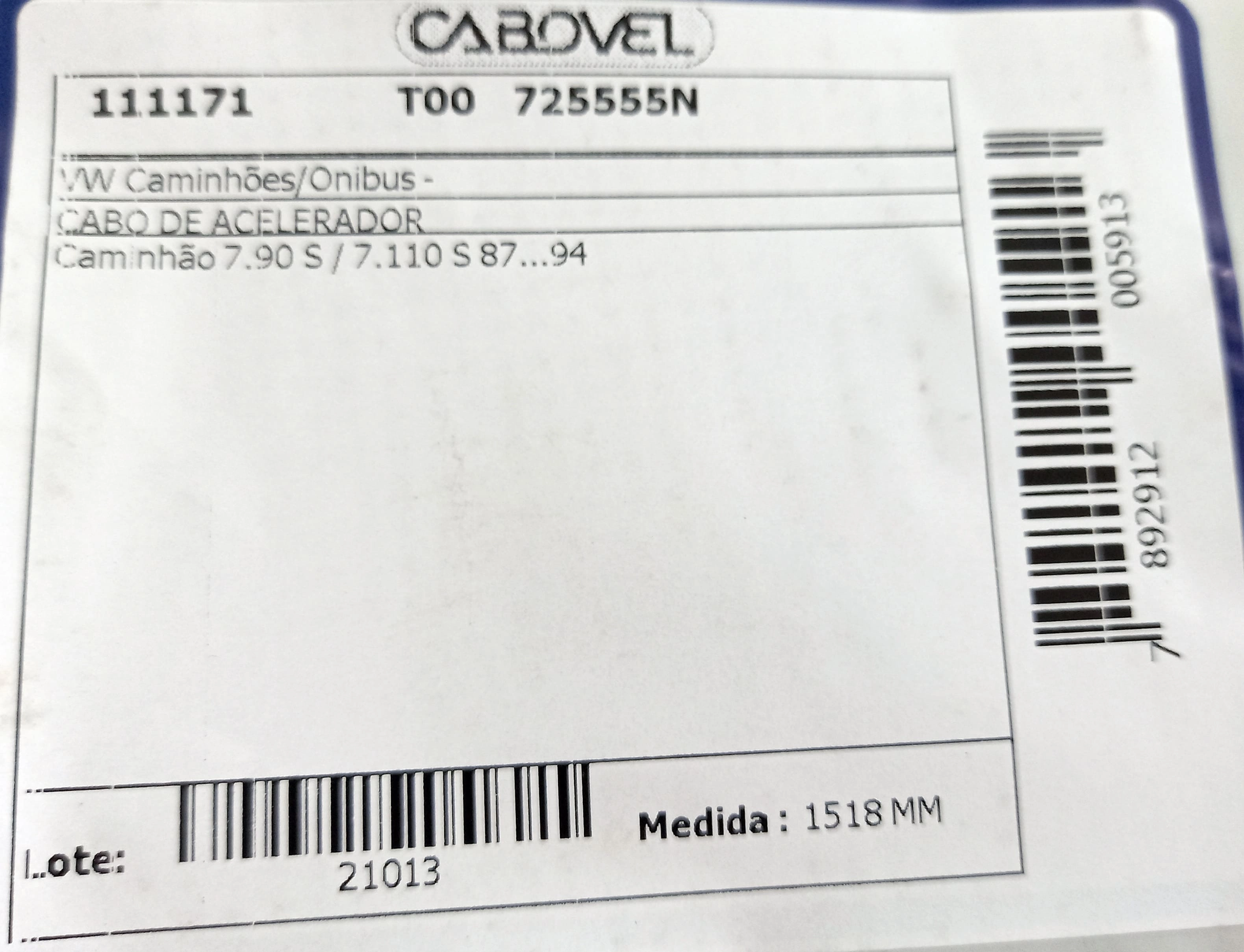 CABO ACELERADOR VW 7.90 S/7.110 S 87/94 1518MM