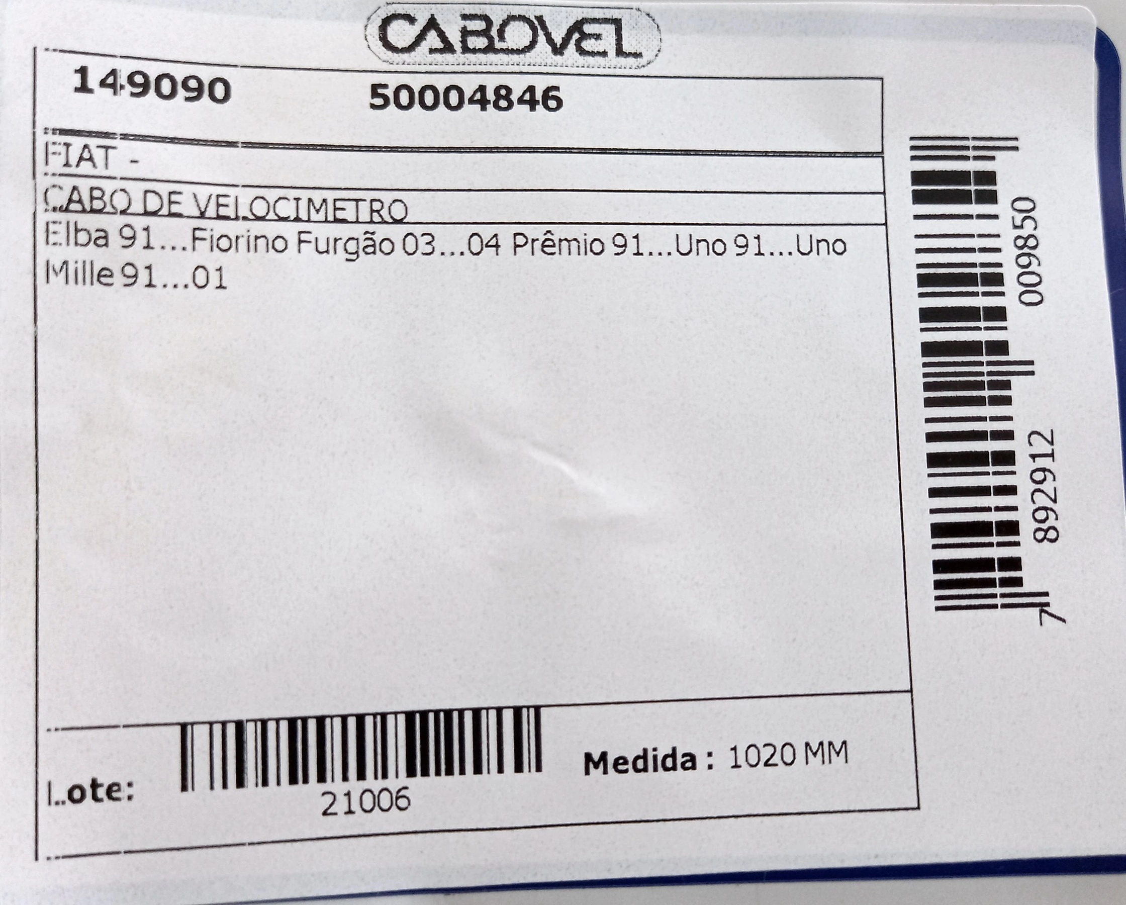 CABO VELOCIMETRO FIAT UNO/PREMIO/ELBA 95/ 1020