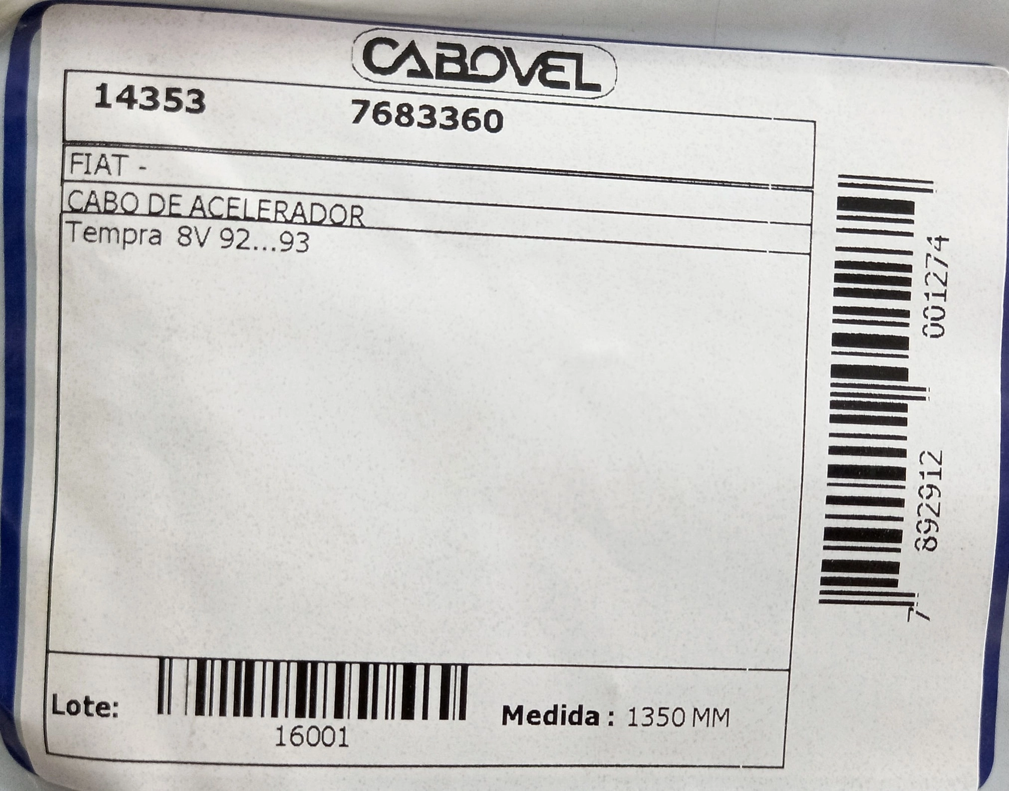 CABO ACELERADOR FIAT TEMPRA - 8V 92/93 1350MM