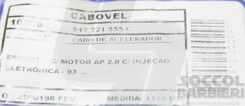 CABO ACELERADOR FORD ESCORT/VERONA - C/MOTOR AP 2.0 C/INJECAO ELETRONICA 93/ 1150MM