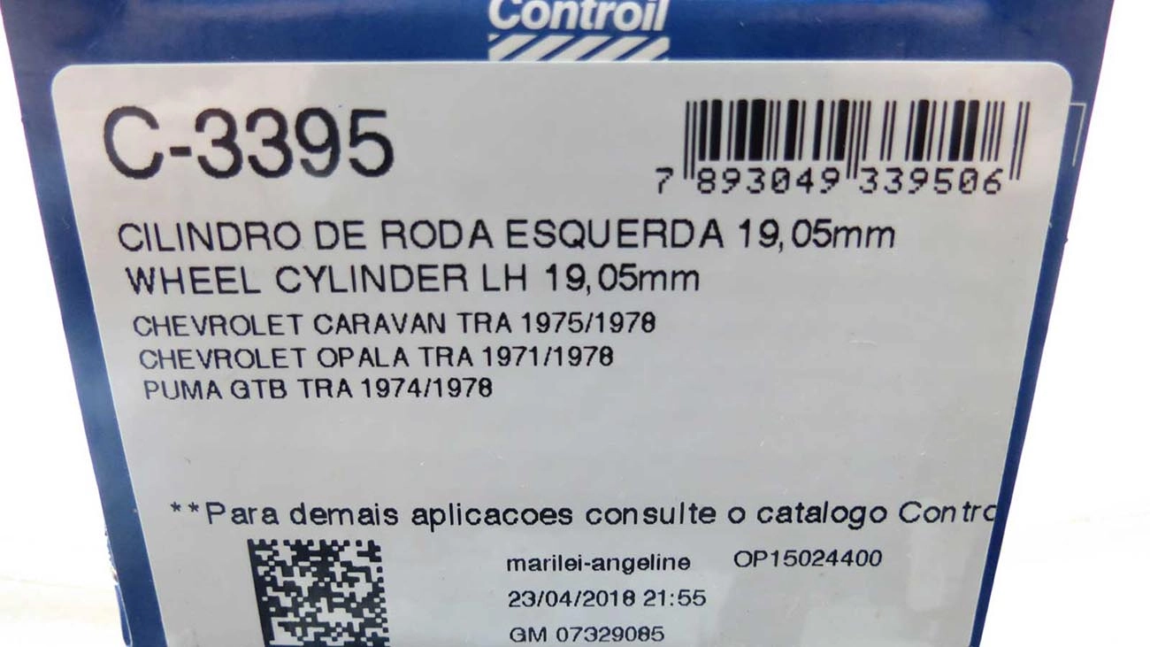 CILINDRO RODA FREIO TRASEIRO LADO ESQUERDO TRASEIRA ESQUERDA GM OPALA/CARAVAN 75/78 3/4 SISTEMA VARGA