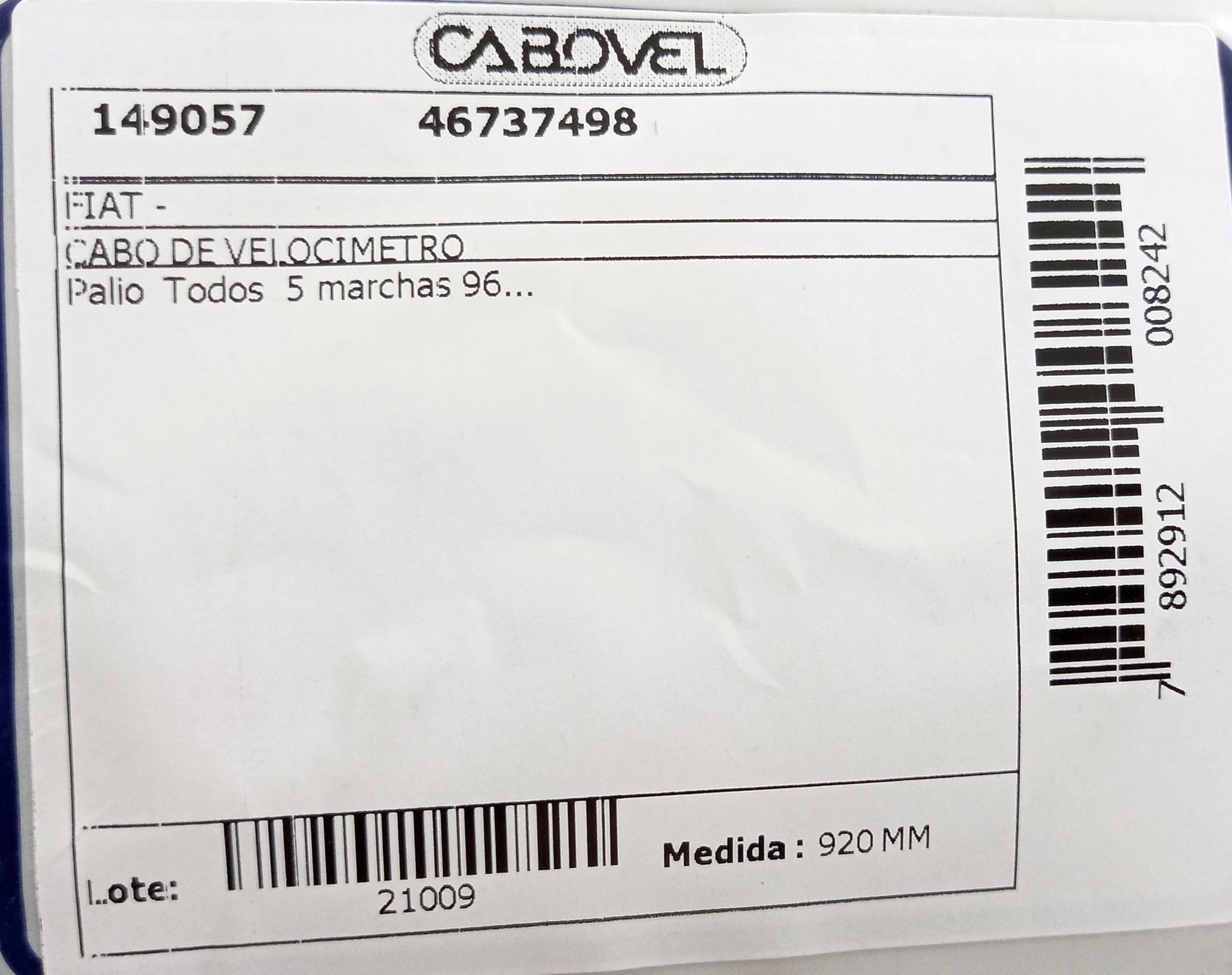 CABO VELOCIMETRO FIAT PALIO - TODOS - 5 MARCHAS 96/ 920