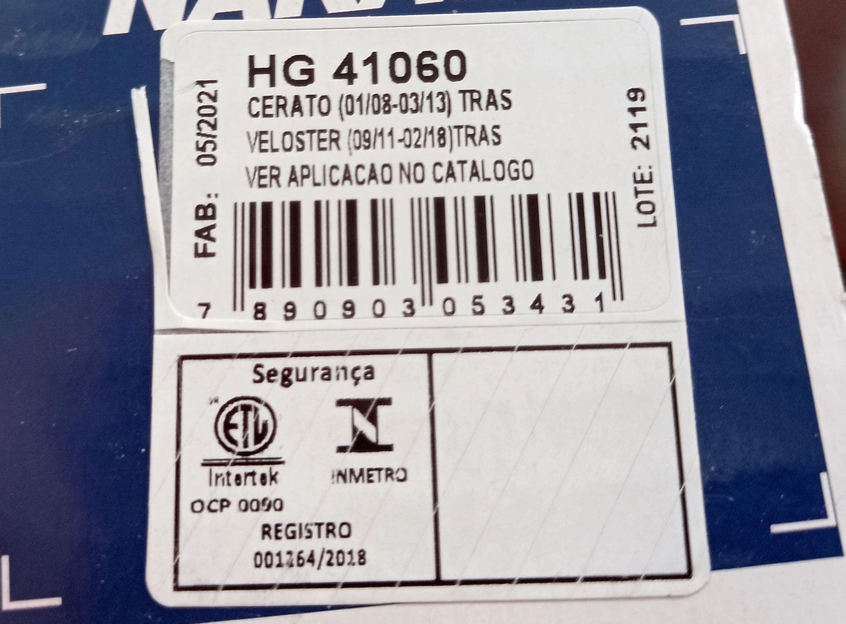 AMORTECEDOR TRASEIRO LD/LE HYUNDAI VELOSTER 2011/2013 - KIA CERATO 2009/2013