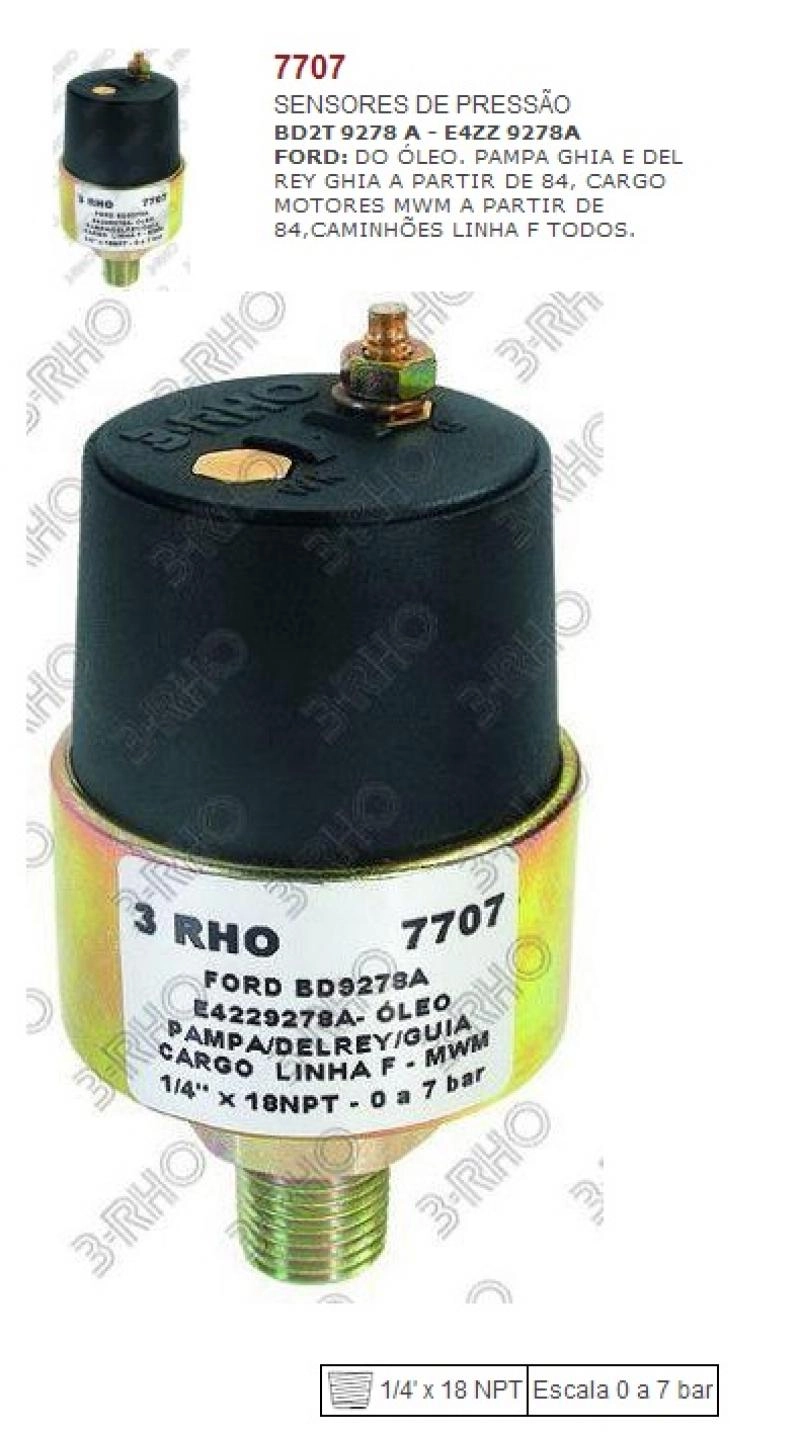 SENSOR MECÂNICO PRESSÃO ÓLEO PRESSAO OLEO FORD PAMPA/DEL REY 84/ CAMINHOES CARGO LINHA F TODOS MWM