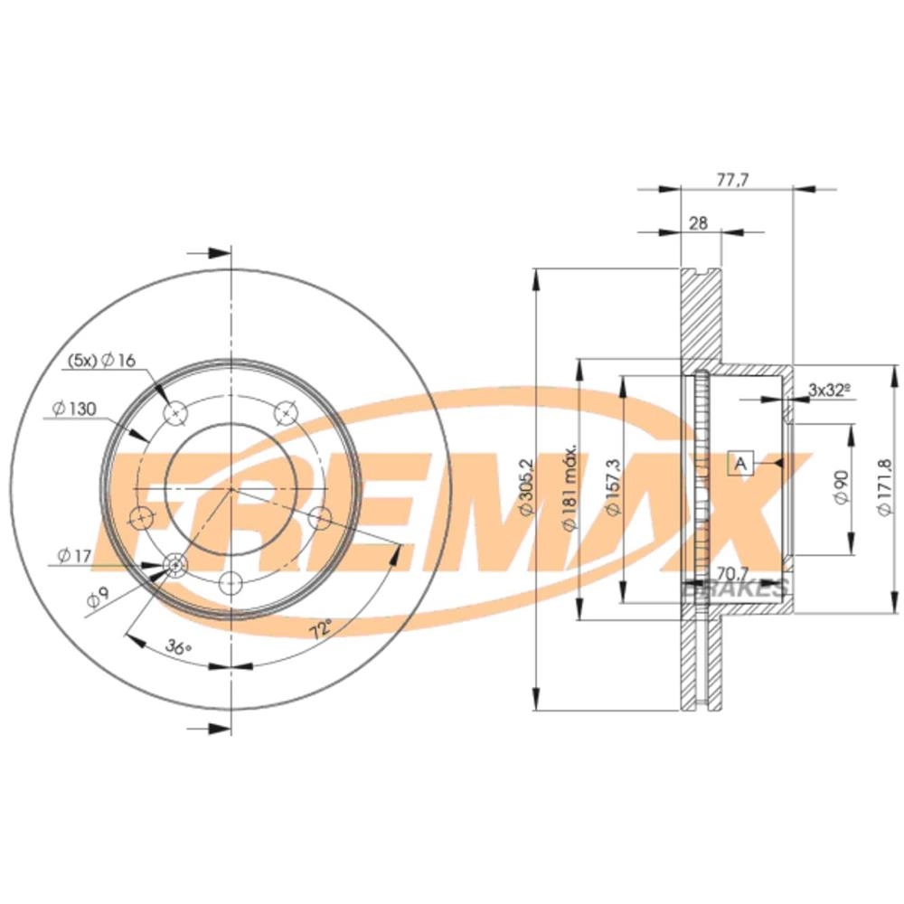 DISCO FREIO DIANTEIRO VENTILADO 305,20MM RENAULT MASTER 2.5 2004/2012