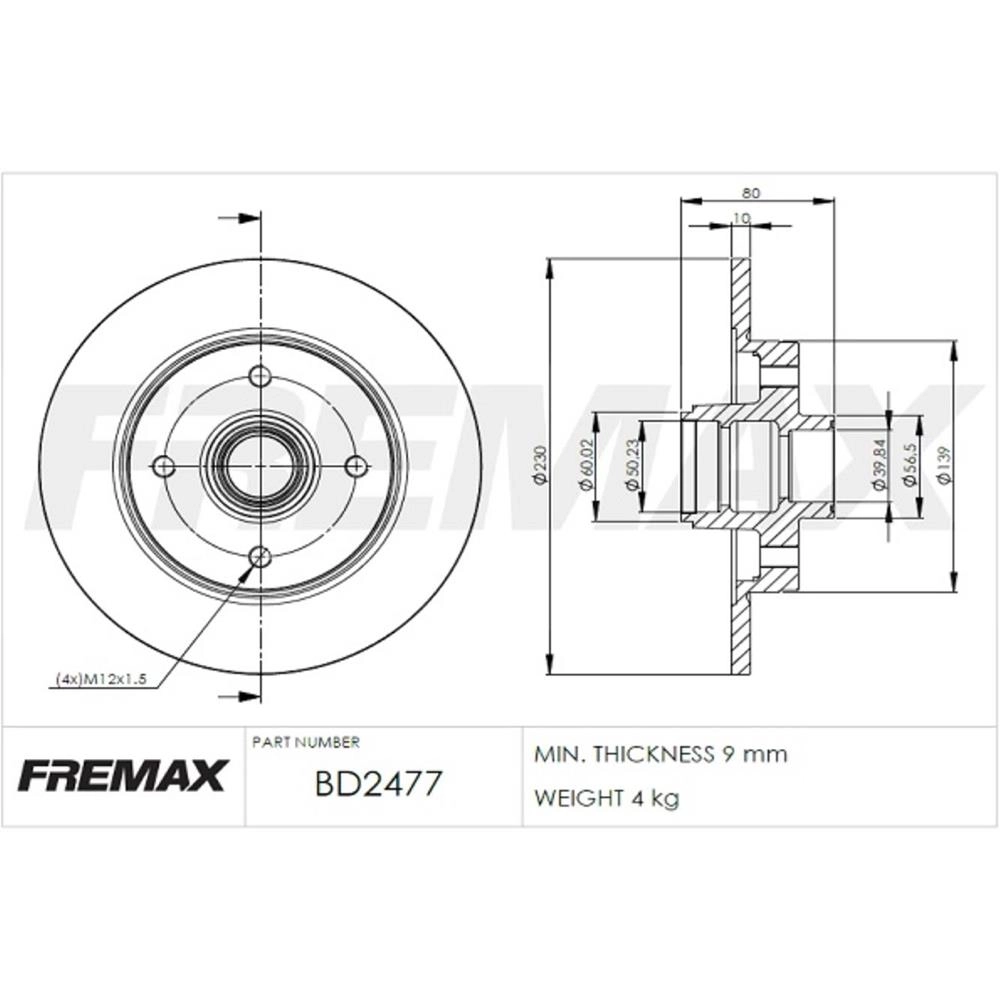 DISCO FREIO TRASEIRO COM CUBO SÓLIDO 230MM GM MONZA/KADETT/IPANEMA 89/98