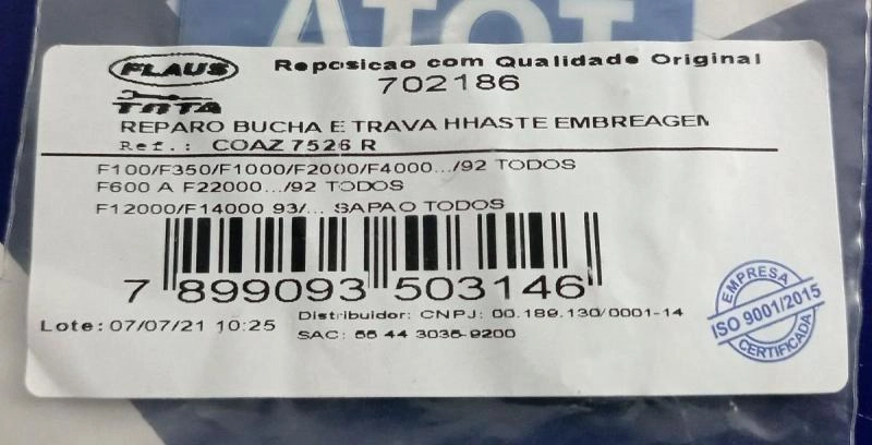 REPARO HASTE EMBREAGEM FORD F100/F350/F1000/F2000/F4000 /92 - F600 A F22000 /92 - F12000/14000 93/