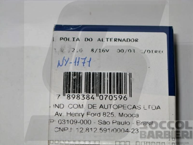 POLIA CORREIA ALTERNADOR GM ASTRA 99/03 1.8/2.0 8V - ZAFIRA 01/03 2.0 8/16V - C/ D.H - 17X65X26MM