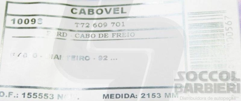 CABO DE FREIO DIANTEIRO FORD F-4000 1992/ - 2153MM