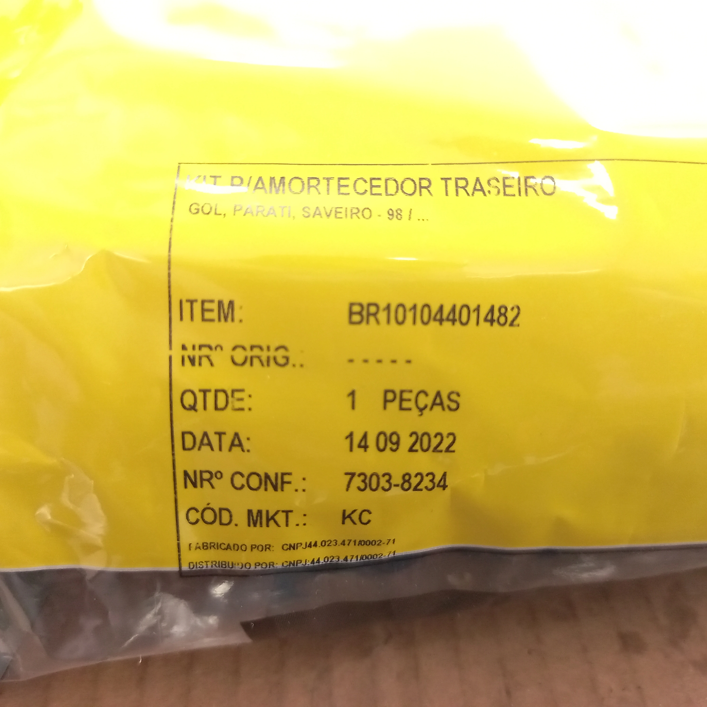 KIT AMORTECEDOR TRASEIRO COM CANECA VW GOL 98/ - GOL G5/G6/G7 - PARATI 98/ VOYAGE 08/ BATENTE/COIFA