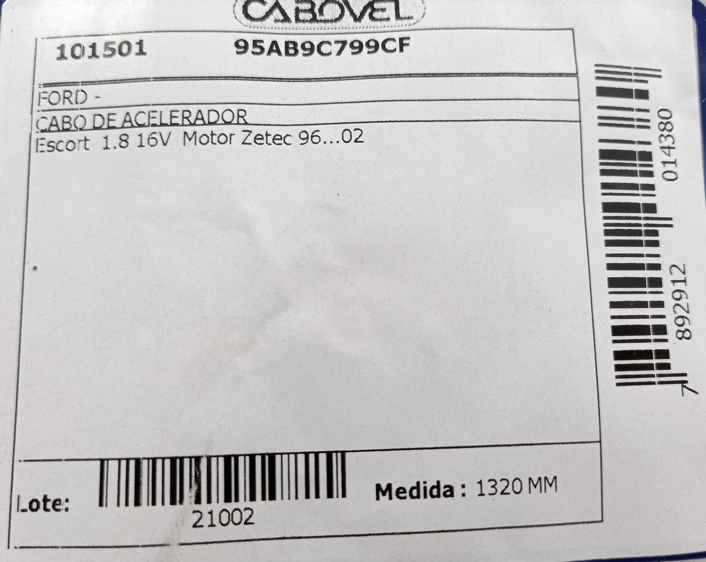 CABO ACELERADOR MOTOR ZETEC 1320MM FORD ESCORT 1.8 16V 1997/